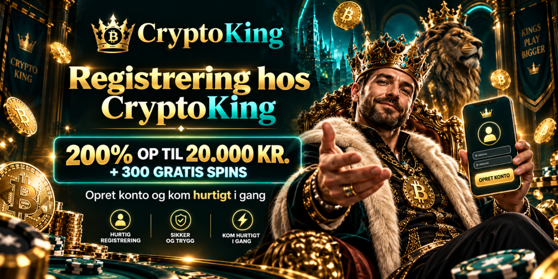 CryptoKing registrering – 200% op til 20.000 kr. + 300 gratis spins