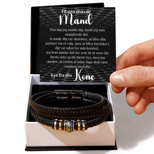 "Læderarmbånd med rustfrit stål perler - ideel gave til ham på bryllupsdag