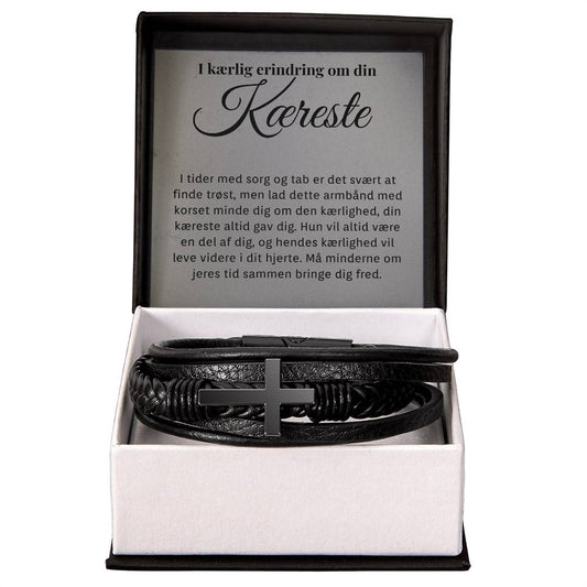 Elegant læderarmbånd med kors - Mindegave for mistet kæreste.